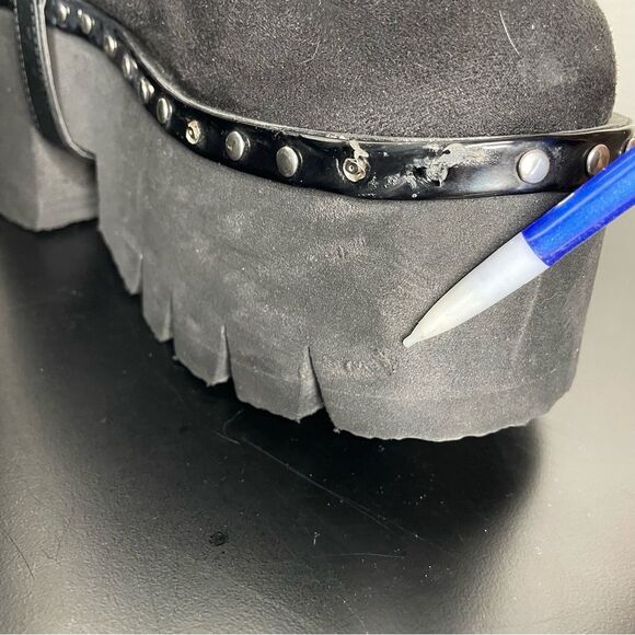 Demonia Black Ankle Boots with Studded Details - Picture 7 of 11